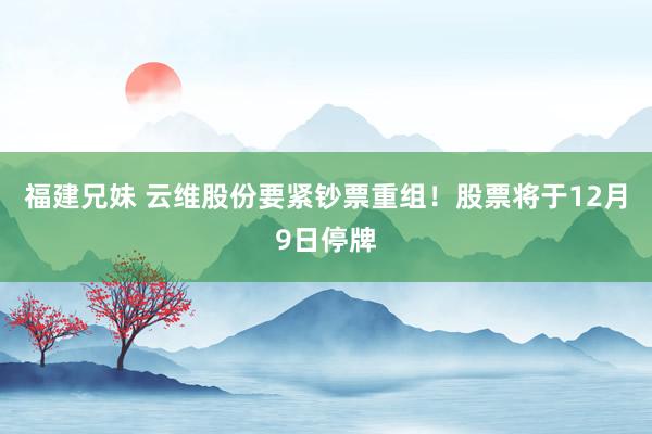 福建兄妹 云维股份要紧钞票重组！股票将于12月9日停牌