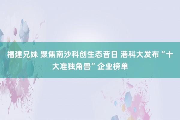 福建兄妹 聚焦南沙科创生态昔日 港科大发布“十大准独角兽”企业榜单